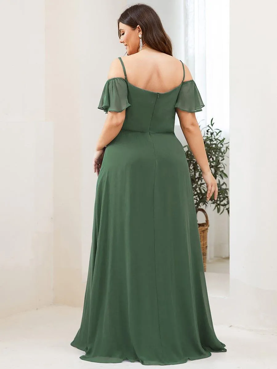 Plus Size Cold Shoulder Formal Bridesmaid Dress with Side Slit
