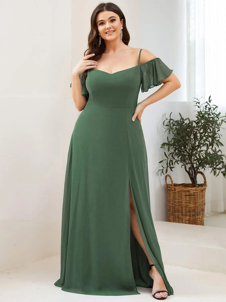 Plus Size Cold Shoulder Formal Bridesmaid Dress with Side Slit