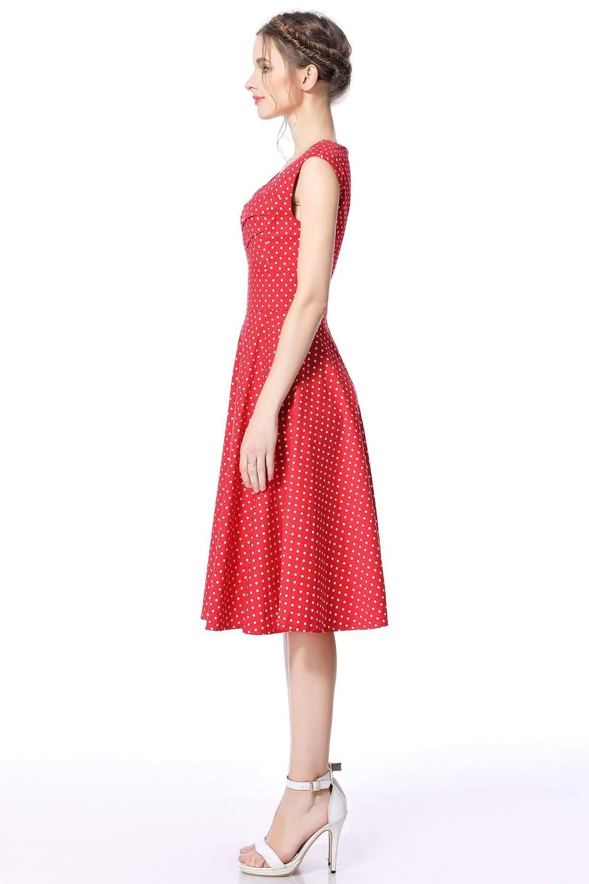 Red & White Polka Dot Scoop Neck Vintage Swing Dress