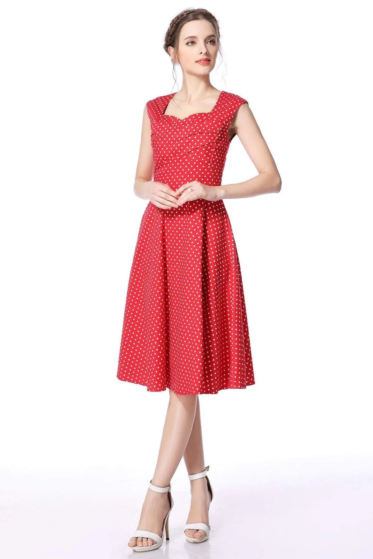 Red & White Polka Dot Scoop Neck Vintage Swing Dress