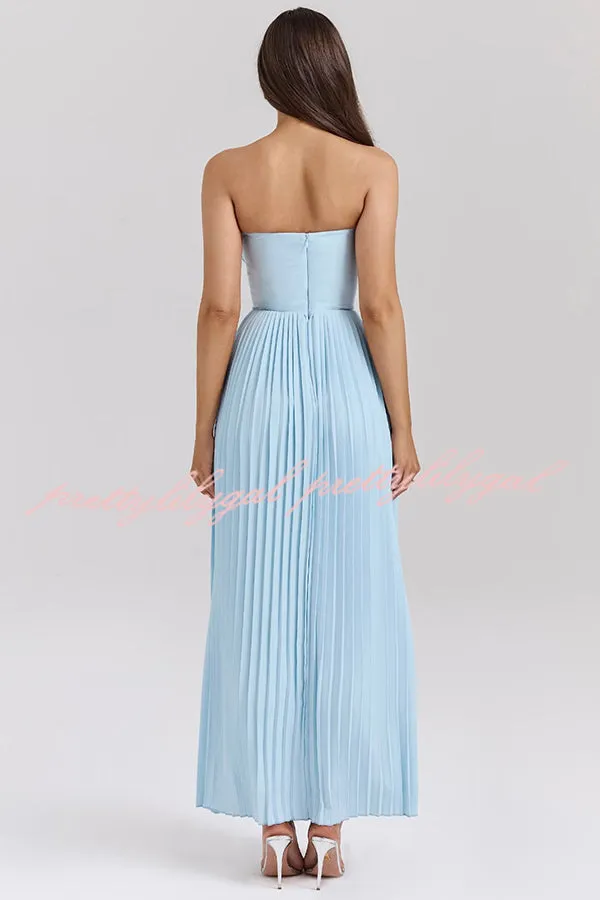 Romantic and Elegant Pleated Strapless Maxi Dress