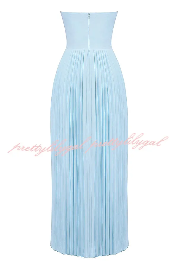 Romantic and Elegant Pleated Strapless Maxi Dress