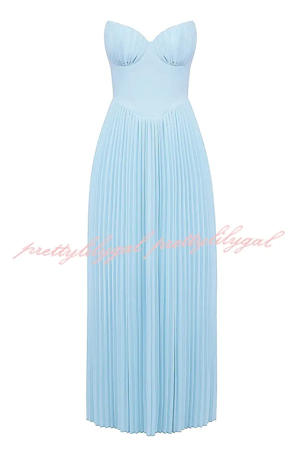 Romantic and Elegant Pleated Strapless Maxi Dress