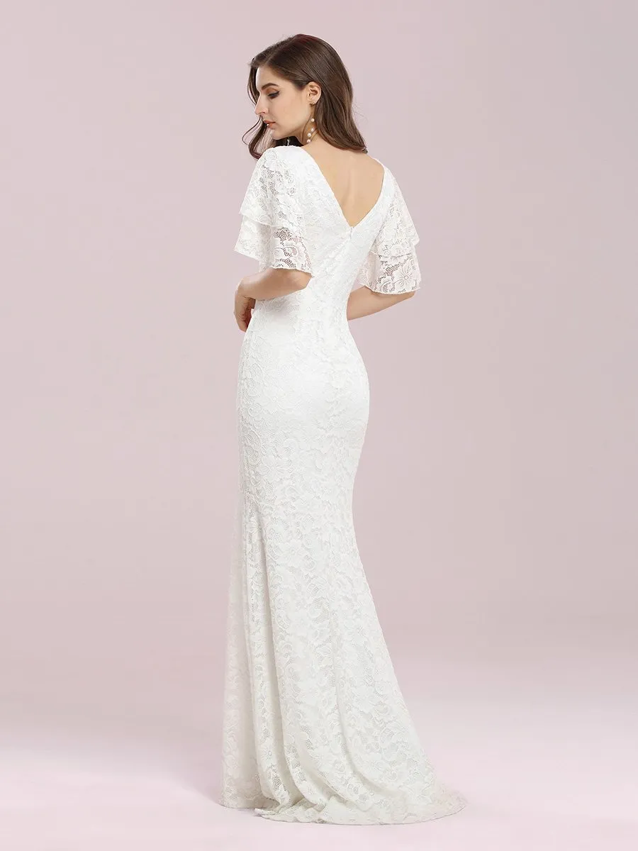 Romantic V Neck Wholesale Mermaid Wedding Dress with Flutter Sleeves EP00394