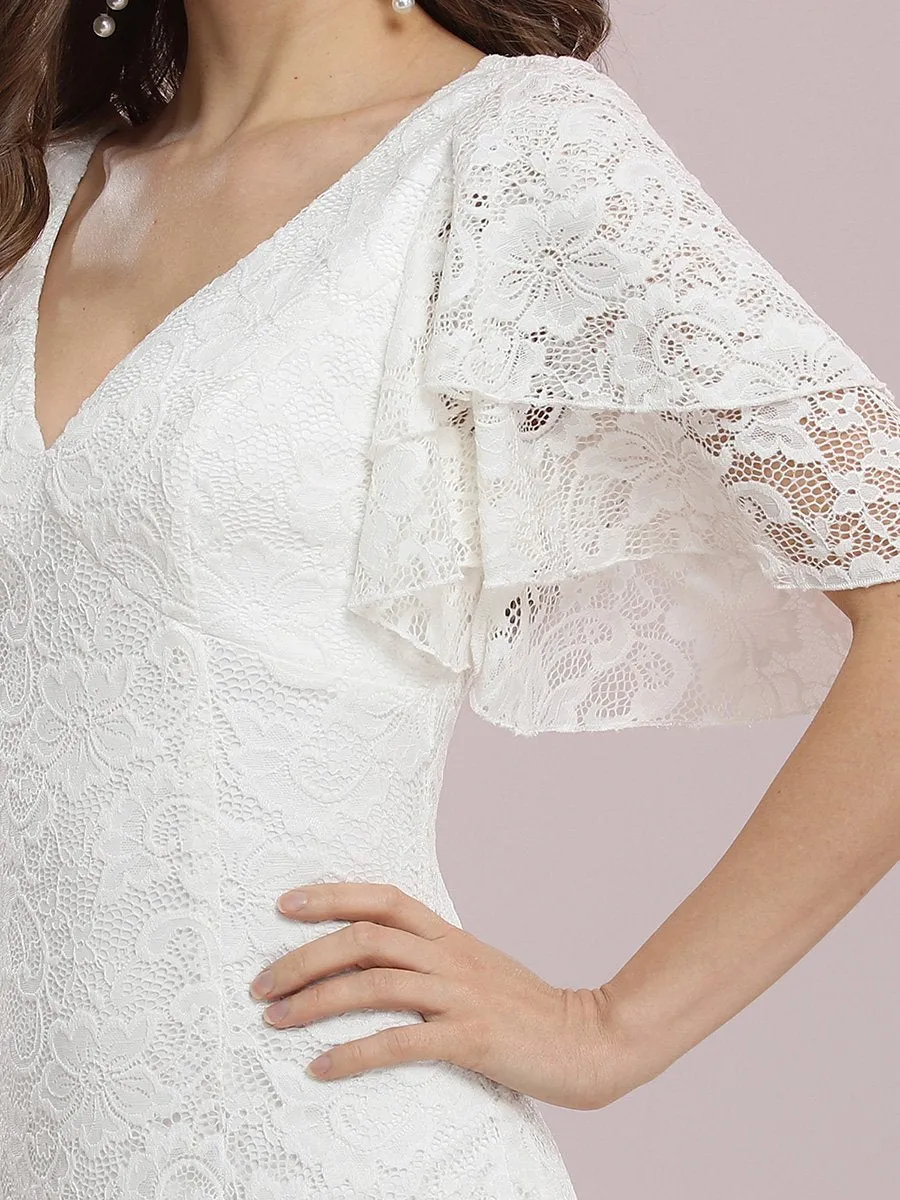 Romantic V Neck Wholesale Mermaid Wedding Dress with Flutter Sleeves EP00394