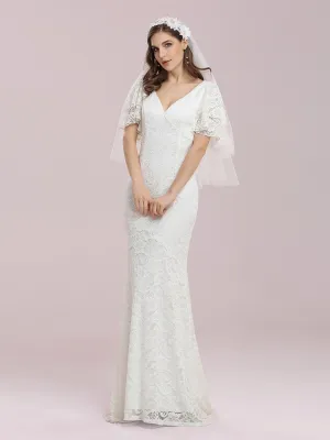 Romantic V Neck Wholesale Mermaid Wedding Dress with Flutter Sleeves EP00394