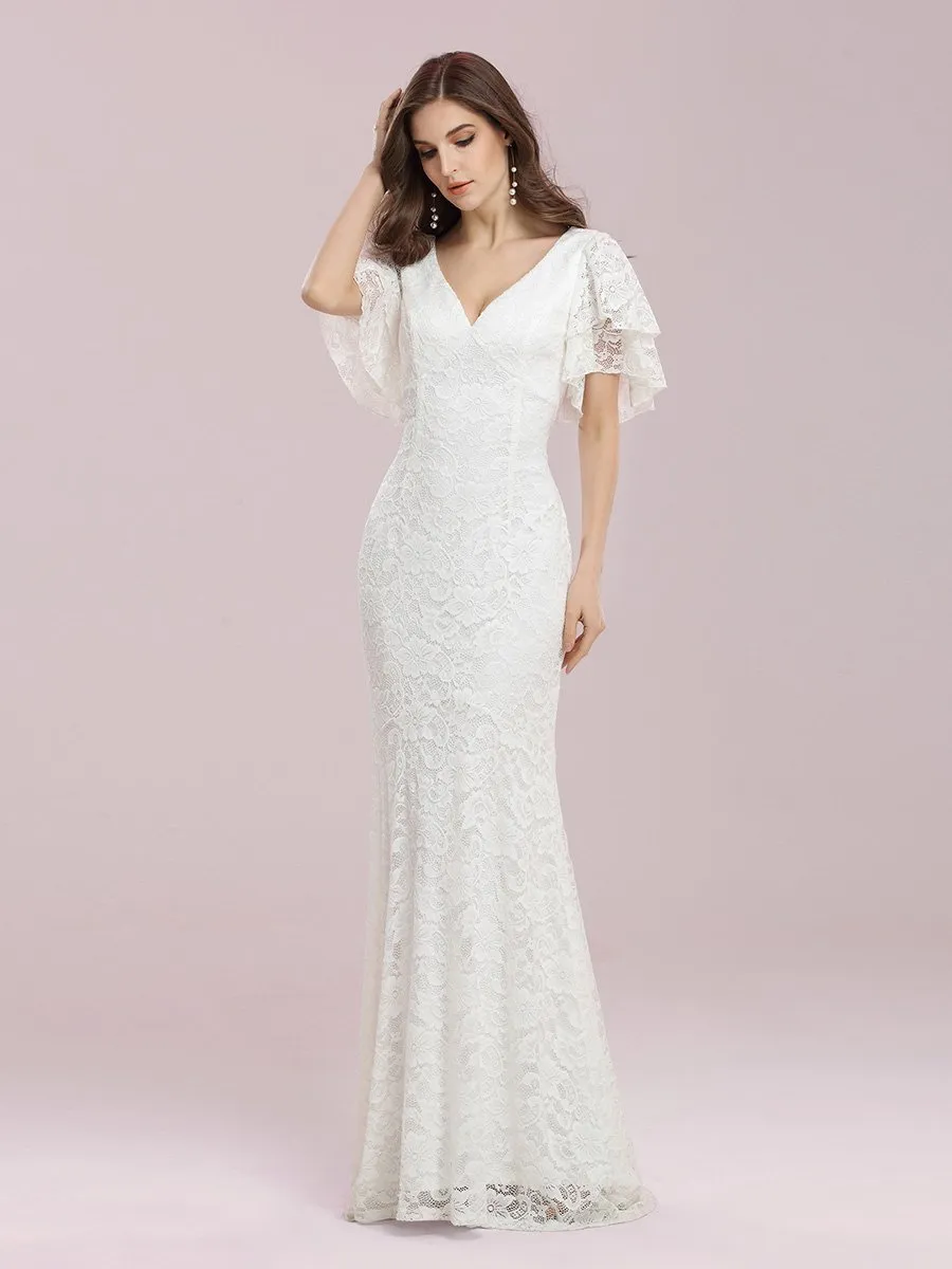 Romantic V Neck Wholesale Mermaid Wedding Dress with Flutter Sleeves EP00394