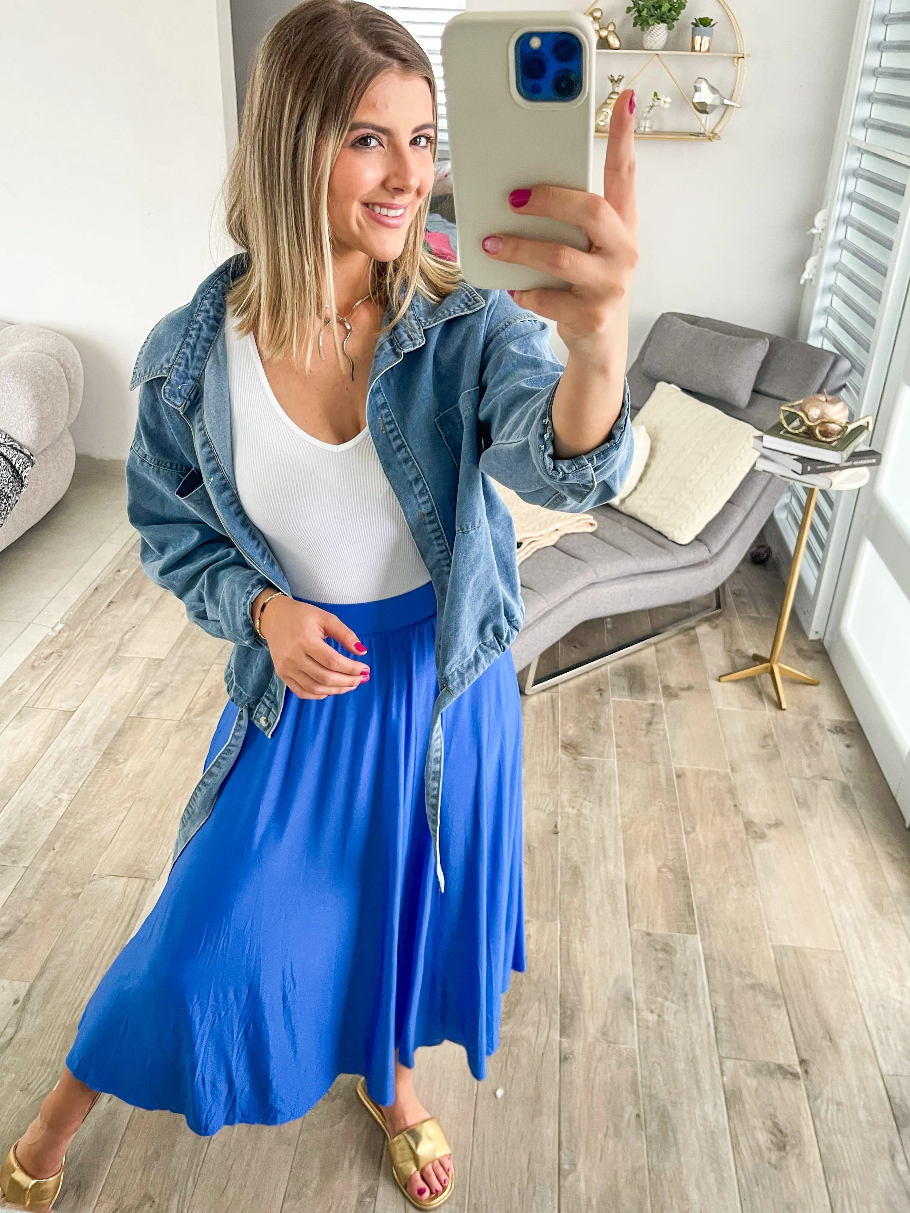 ROYAL BLUE LYCRA SOFT MIDI SKIRT