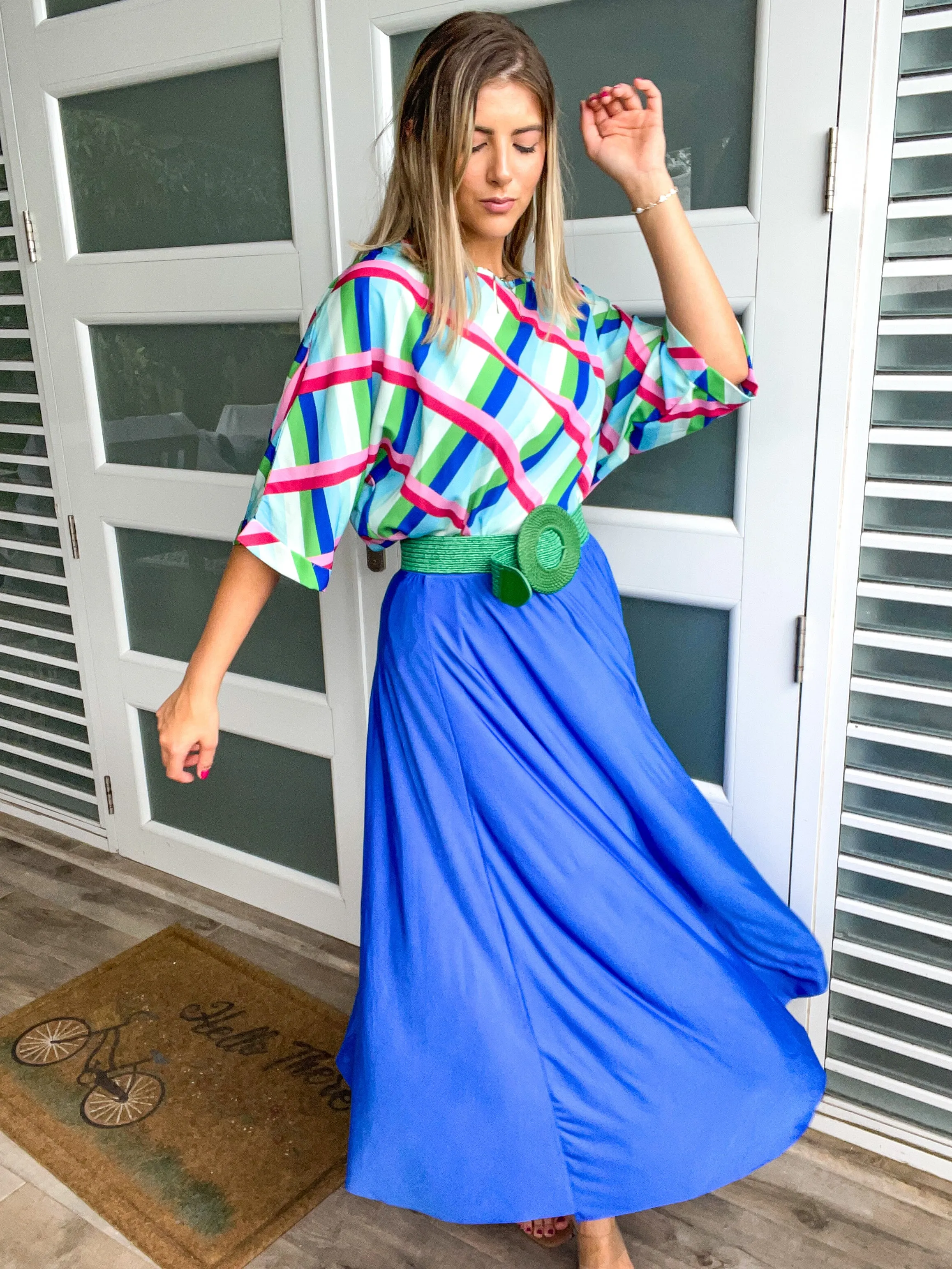ROYAL BLUE LYCRA SOFT MIDI SKIRT