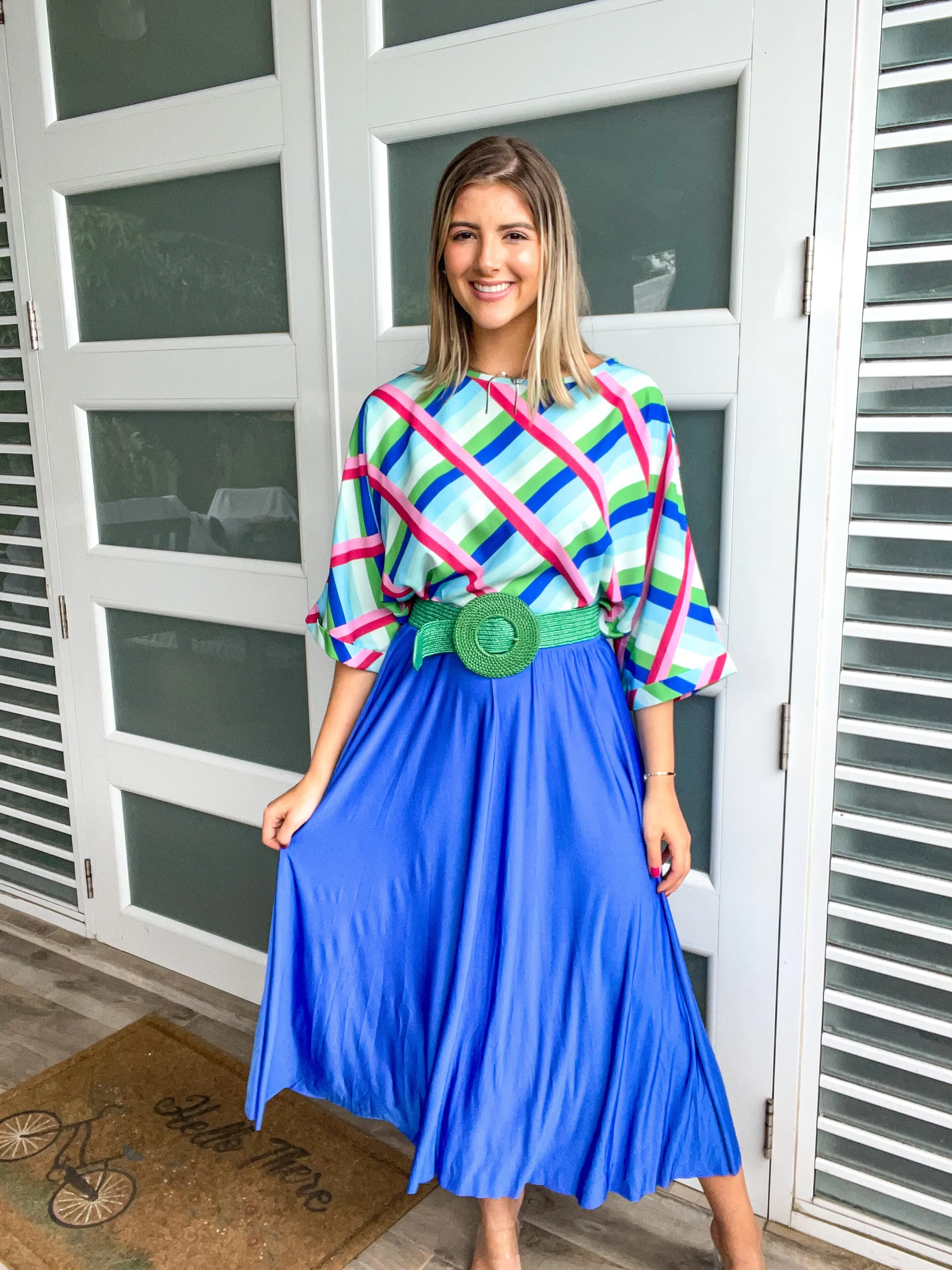 ROYAL BLUE LYCRA SOFT MIDI SKIRT