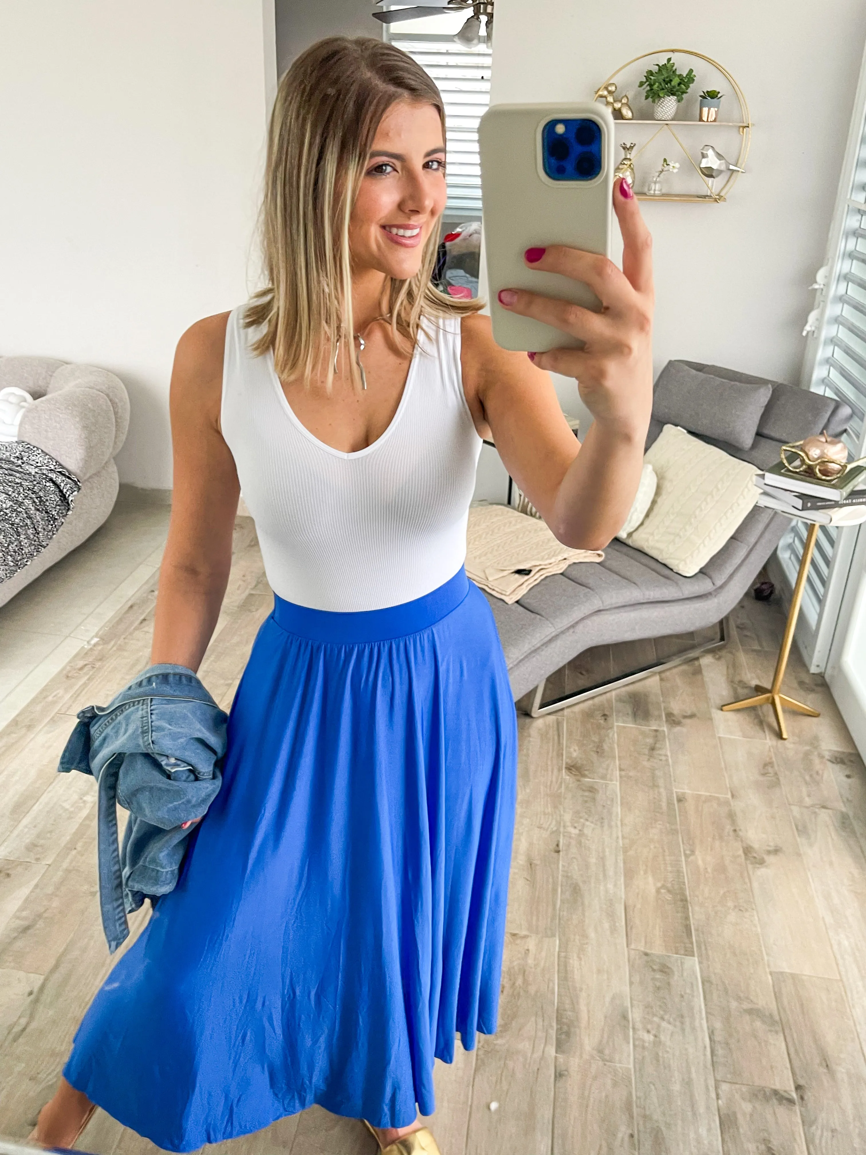 ROYAL BLUE LYCRA SOFT MIDI SKIRT