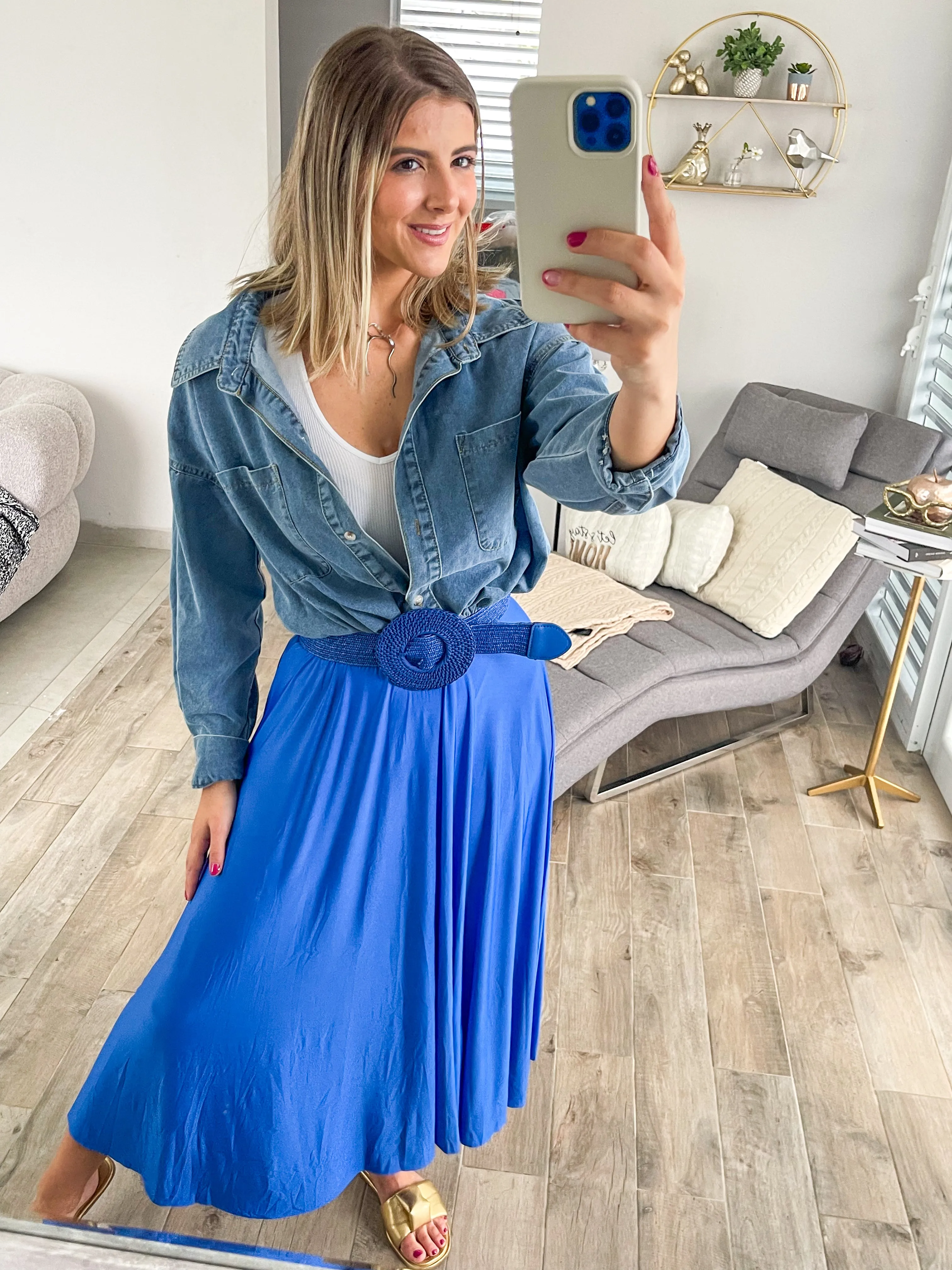ROYAL BLUE LYCRA SOFT MIDI SKIRT