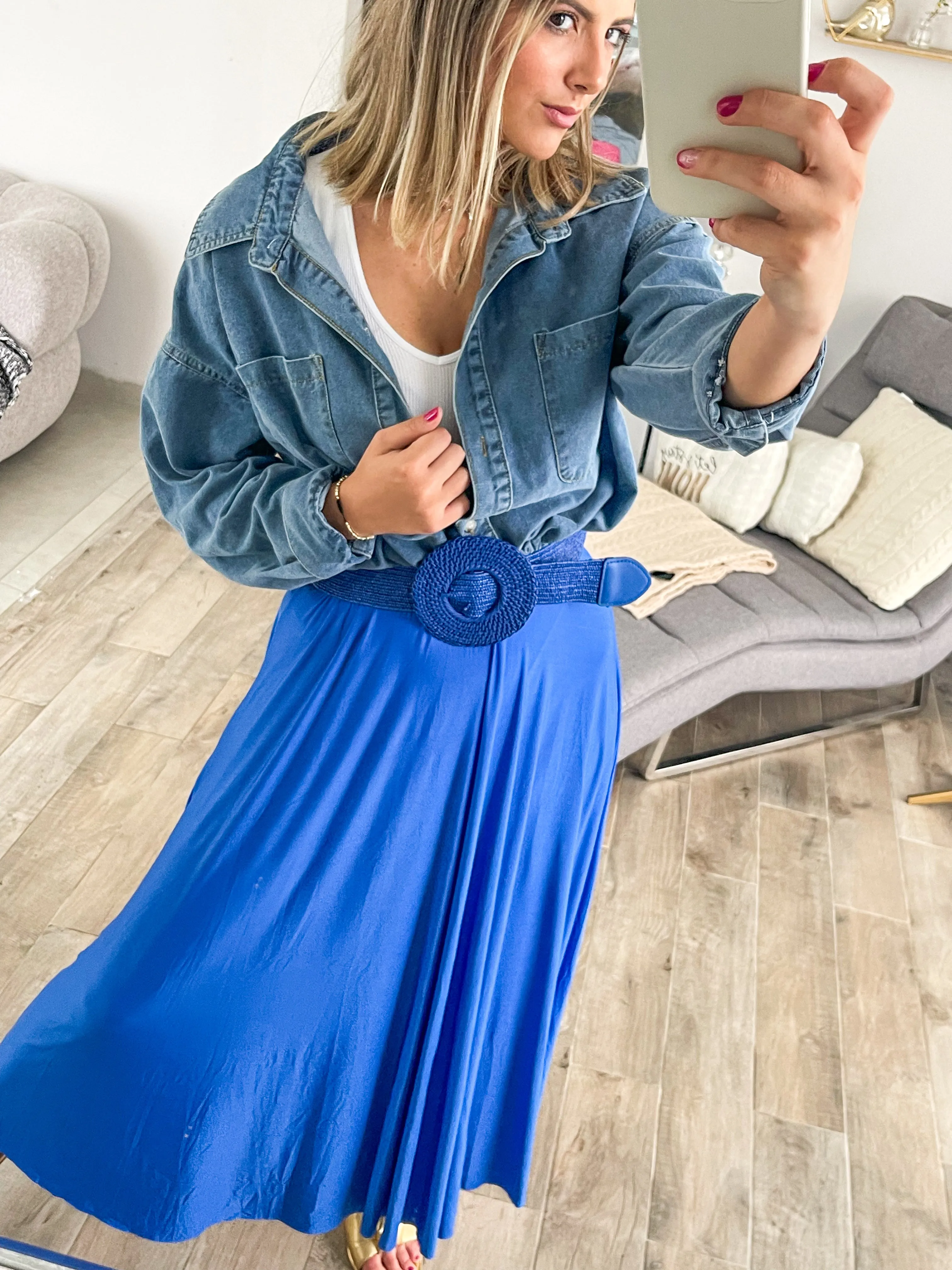 ROYAL BLUE LYCRA SOFT MIDI SKIRT