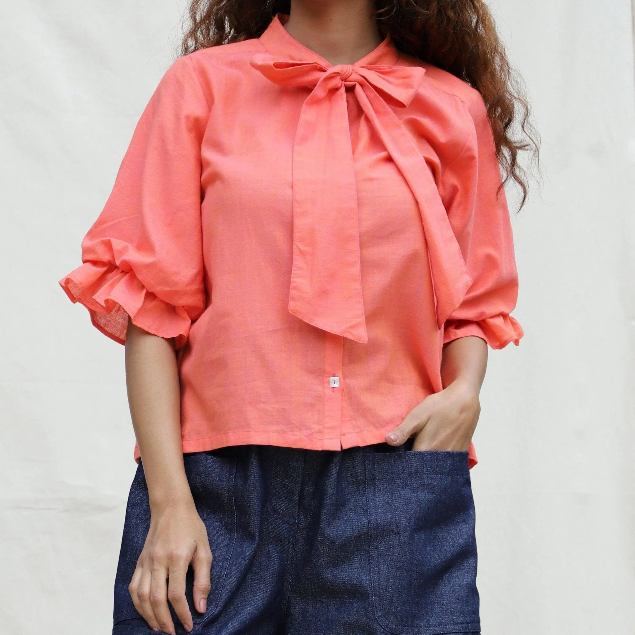 Salmon Pink Mangalgiri Cotton Button-Down Shirt