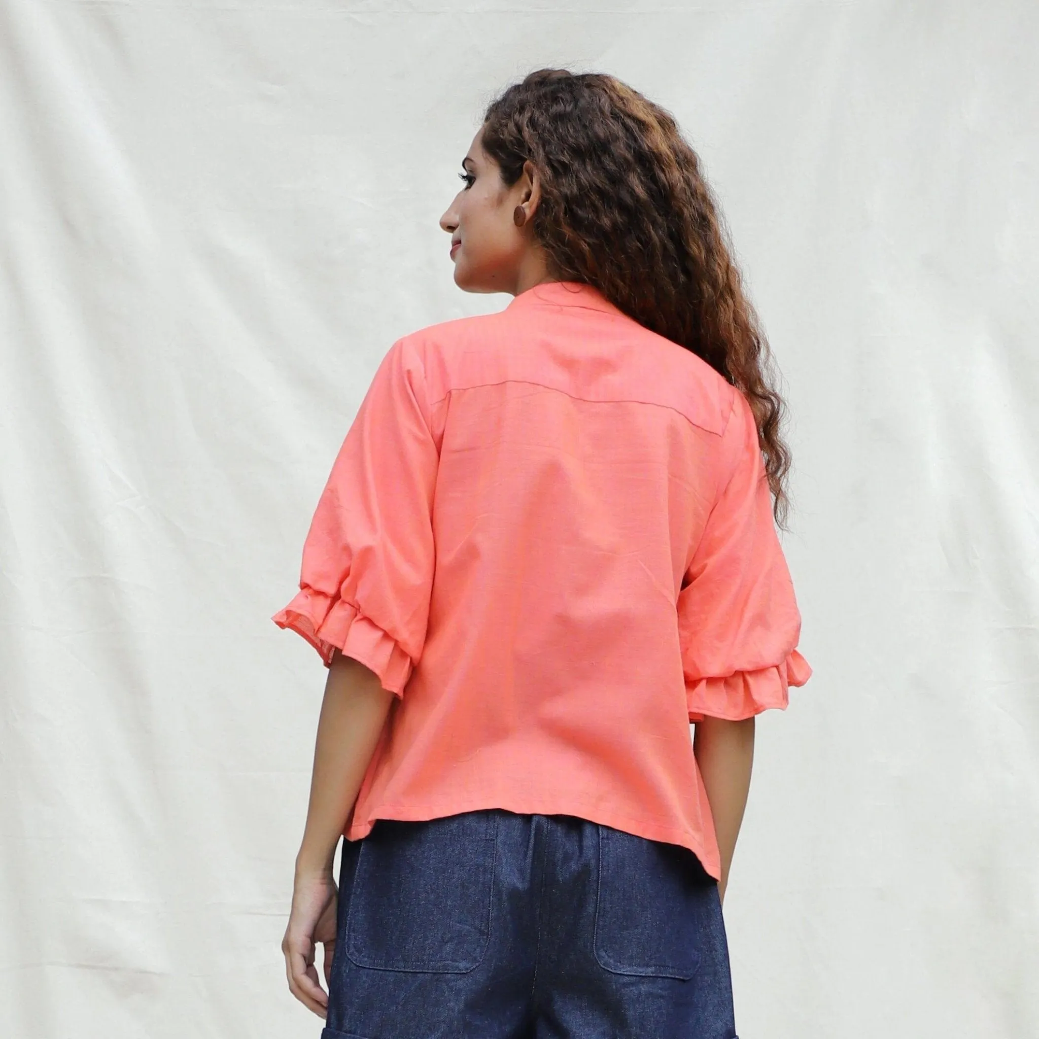 Salmon Pink Mangalgiri Cotton Button-Down Shirt