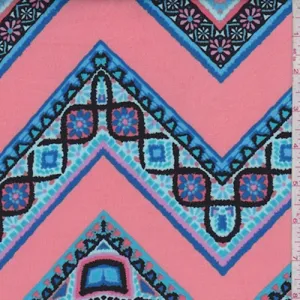Salmon Pink/Aqua Zig Zag Scuba Knit Fabric