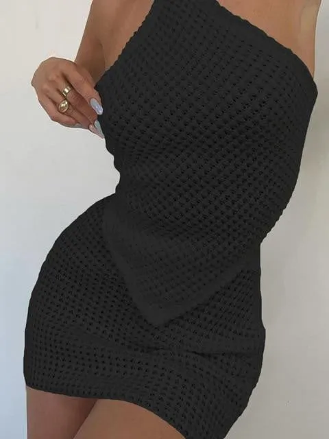 Soft Sexy  Waffle Knit 2 Two Piece Sets Women Diamond Lace Top And Skits 2pc Sets