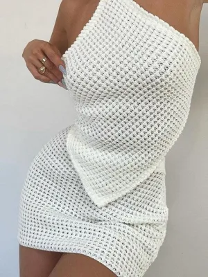 Soft Sexy  Waffle Knit 2 Two Piece Sets Women Diamond Lace Top And Skits 2pc Sets