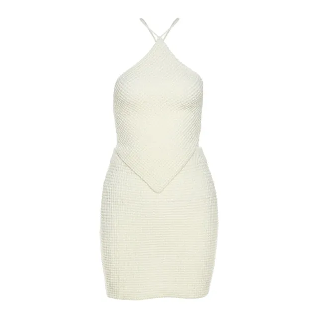 Soft Sexy  Waffle Knit 2 Two Piece Sets Women Diamond Lace Top And Skits 2pc Sets