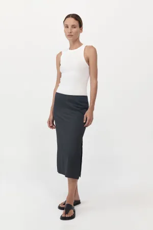 Soft Silk Midi Skirt - Washed Black