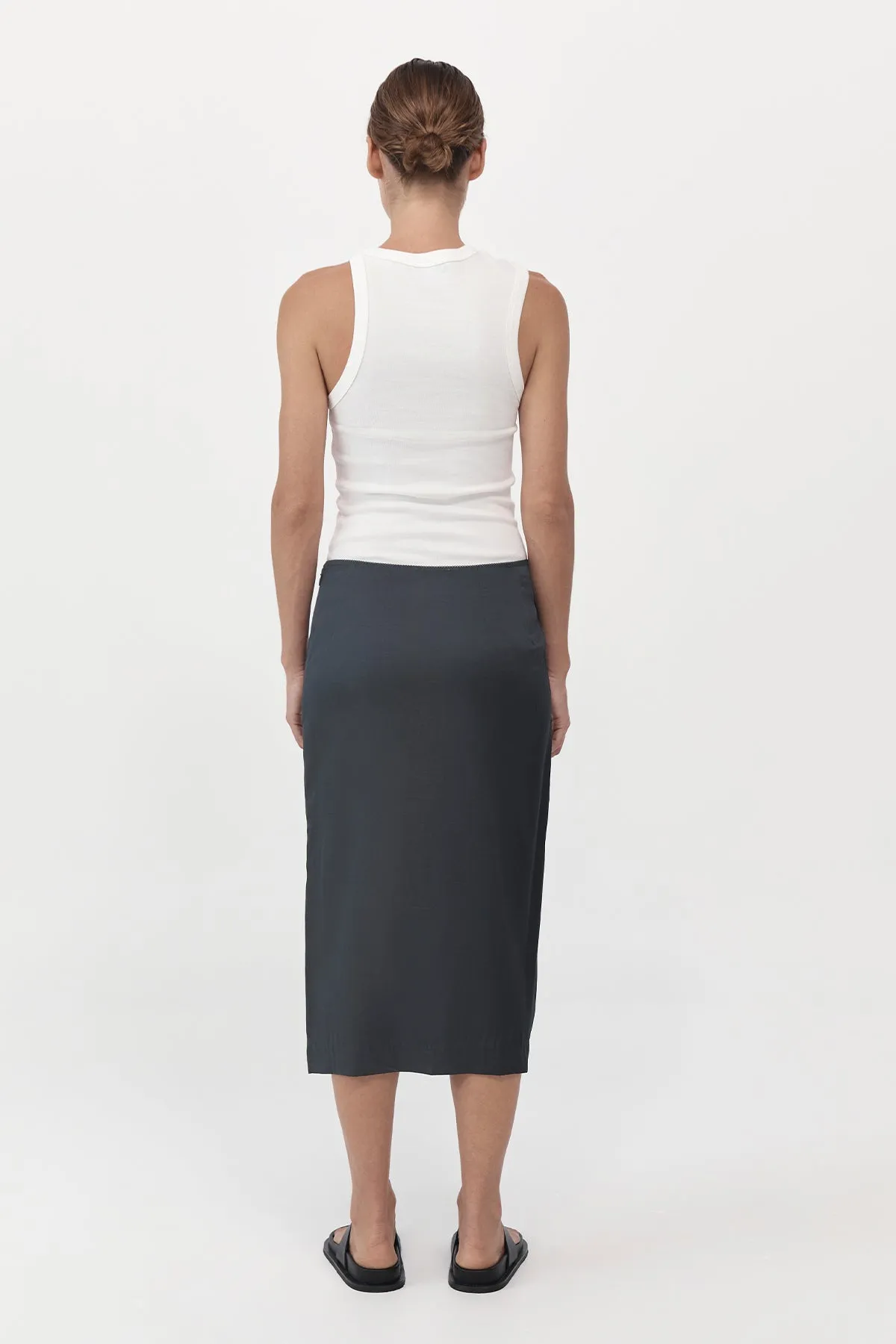 Soft Silk Midi Skirt - Washed Black