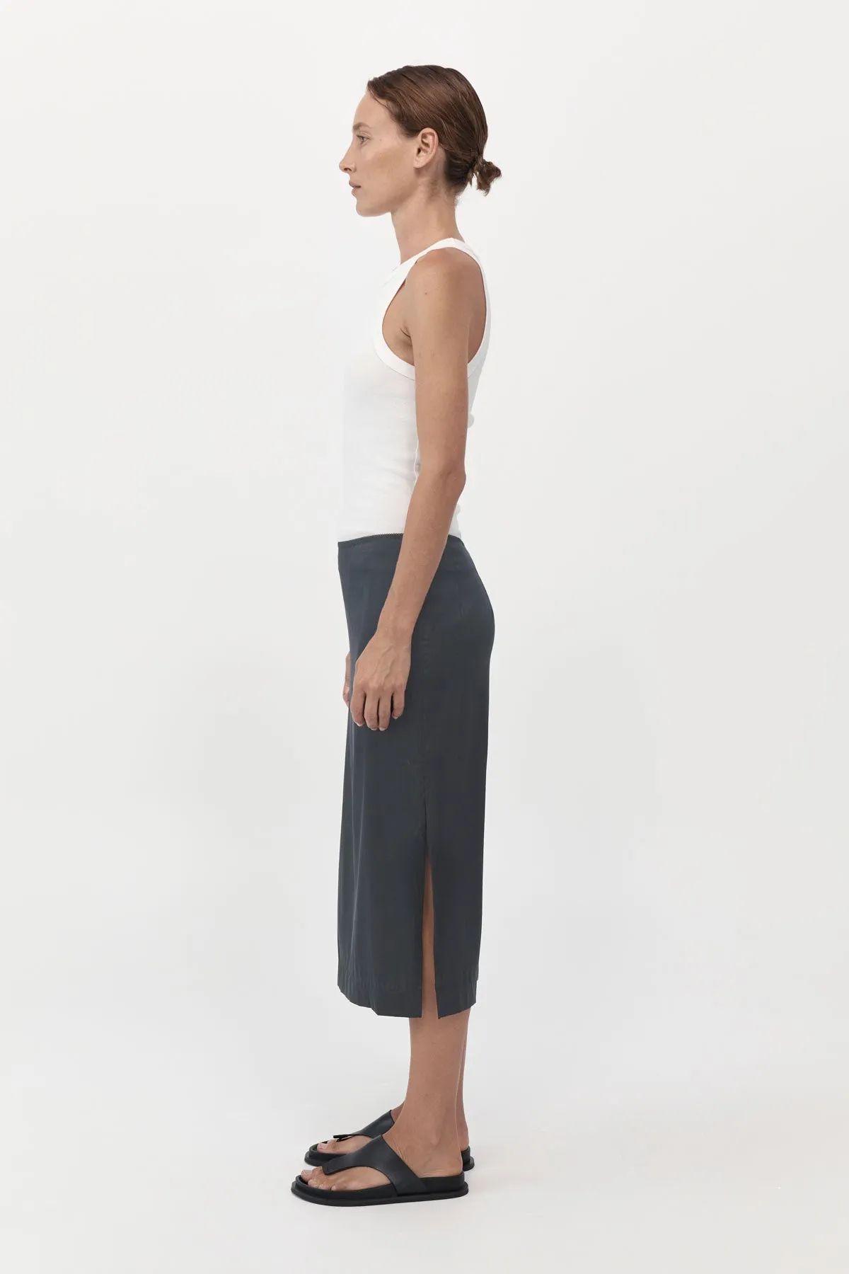 Soft Silk Midi Skirt - Washed Black