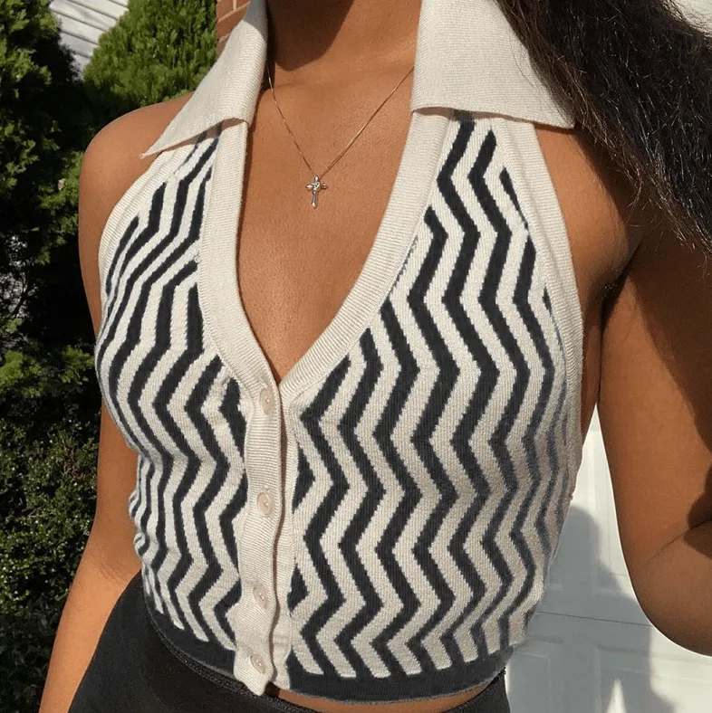 Striped Halter Knitted Vest Top