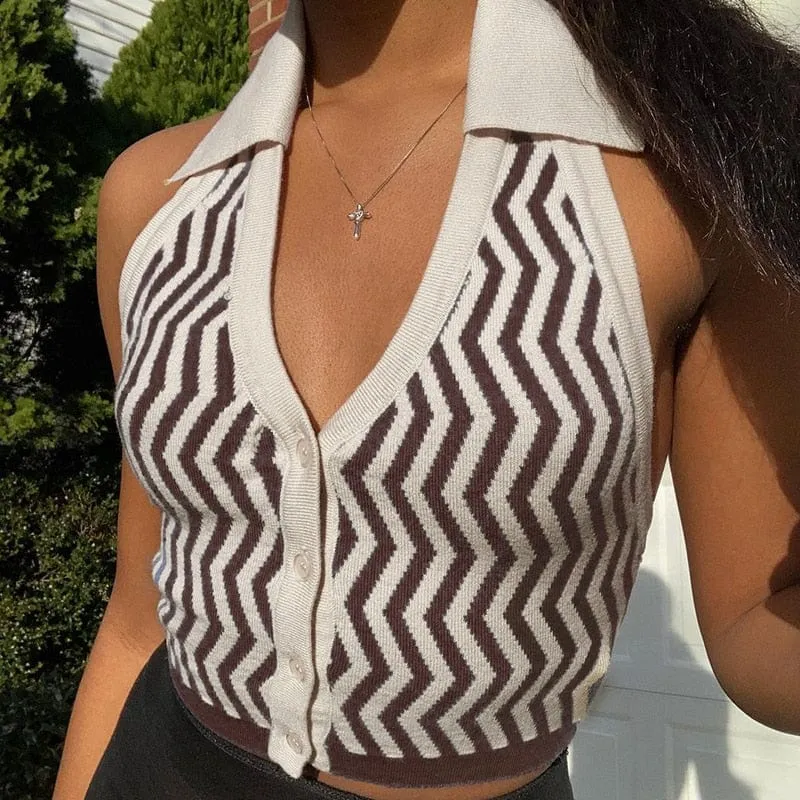 Striped Halter Knitted Vest Top