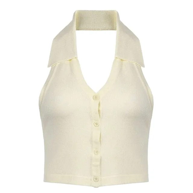 Striped Halter Knitted Vest Top