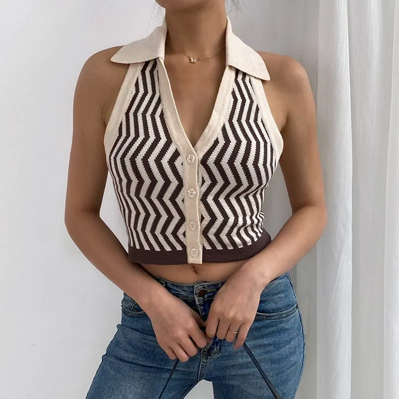 Striped Halter Knitted Vest Top