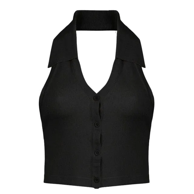 Striped Halter Knitted Vest Top