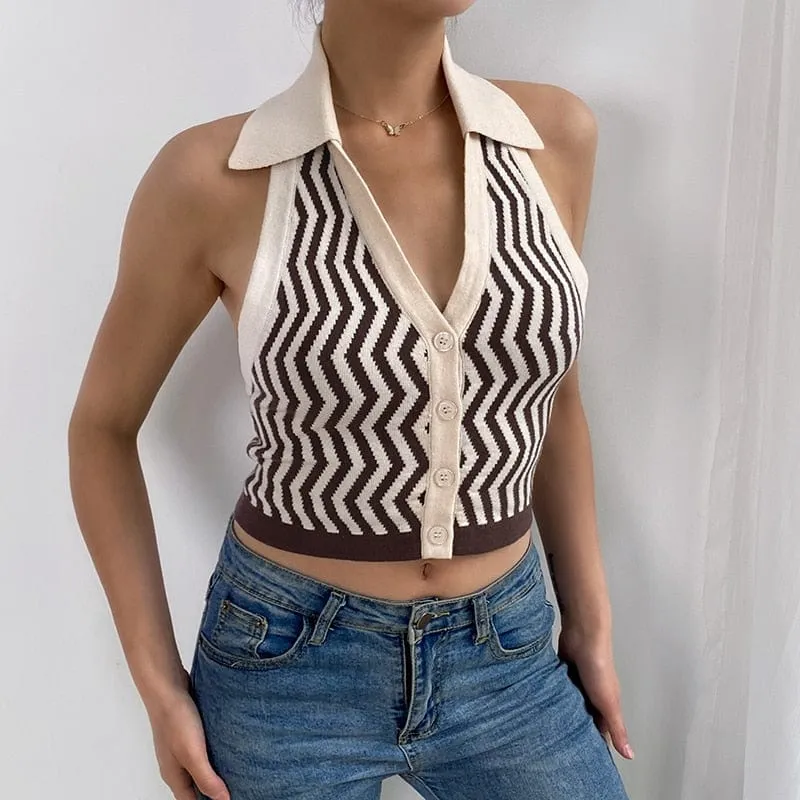 Striped Halter Knitted Vest Top