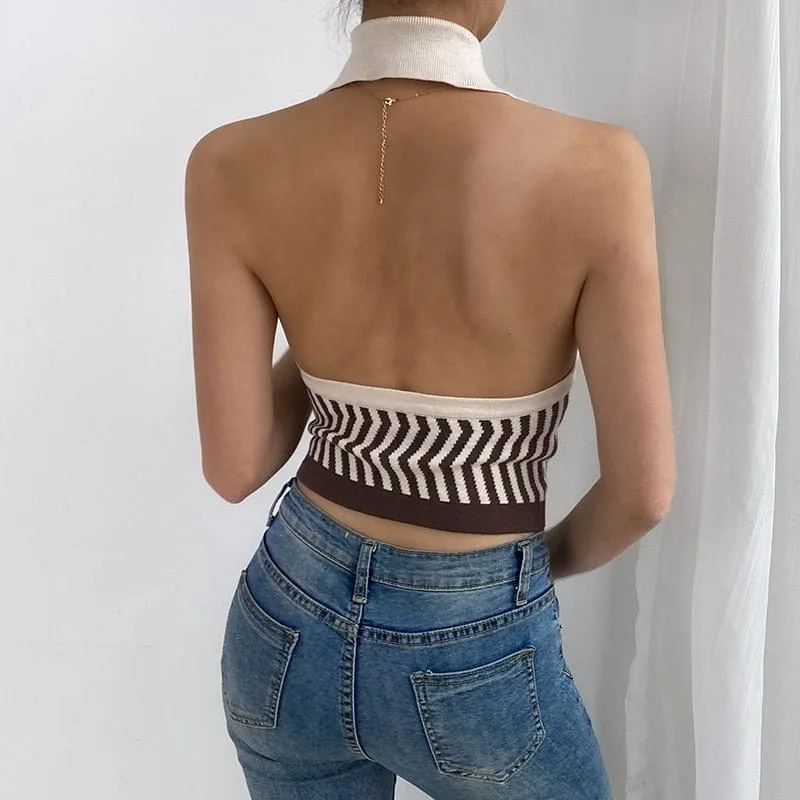 Striped Halter Knitted Vest Top