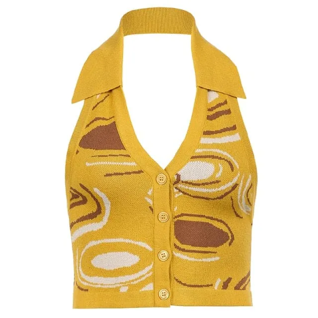 Striped Halter Knitted Vest Top