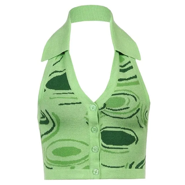 Striped Halter Knitted Vest Top