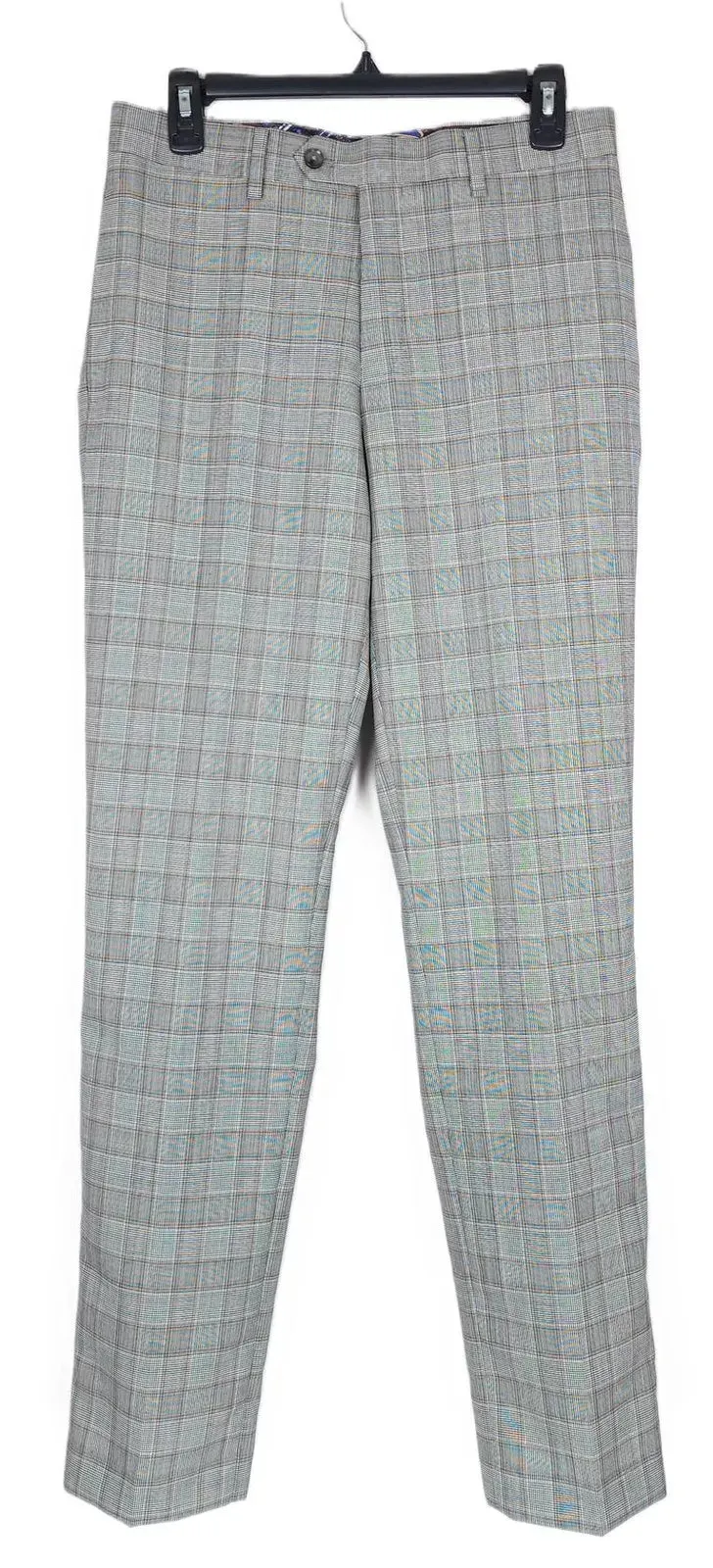 Tallia Mens Slim Fit Plaid Wool Suit Dress Pants Grey Brown 32 x 30