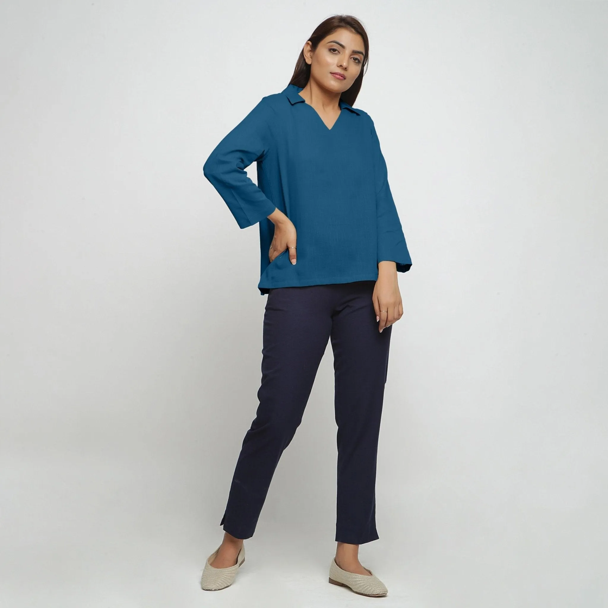 Teal Flat Collar 100% Cotton Comfort Fit Top