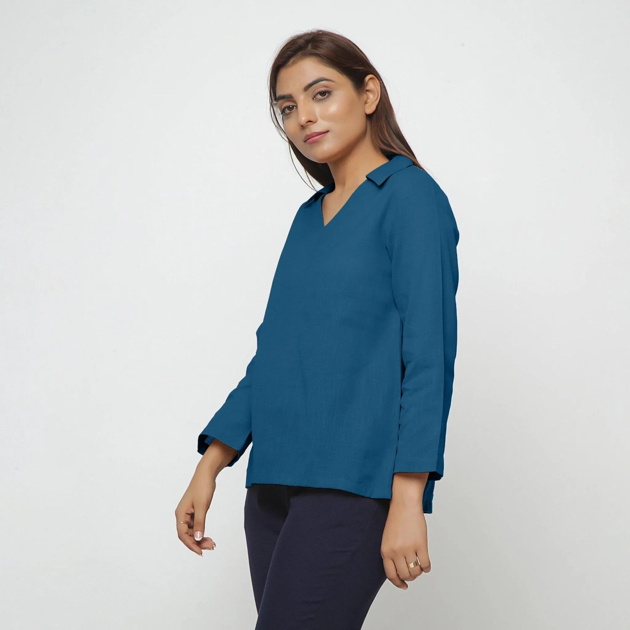 Teal Flat Collar 100% Cotton Comfort Fit Top