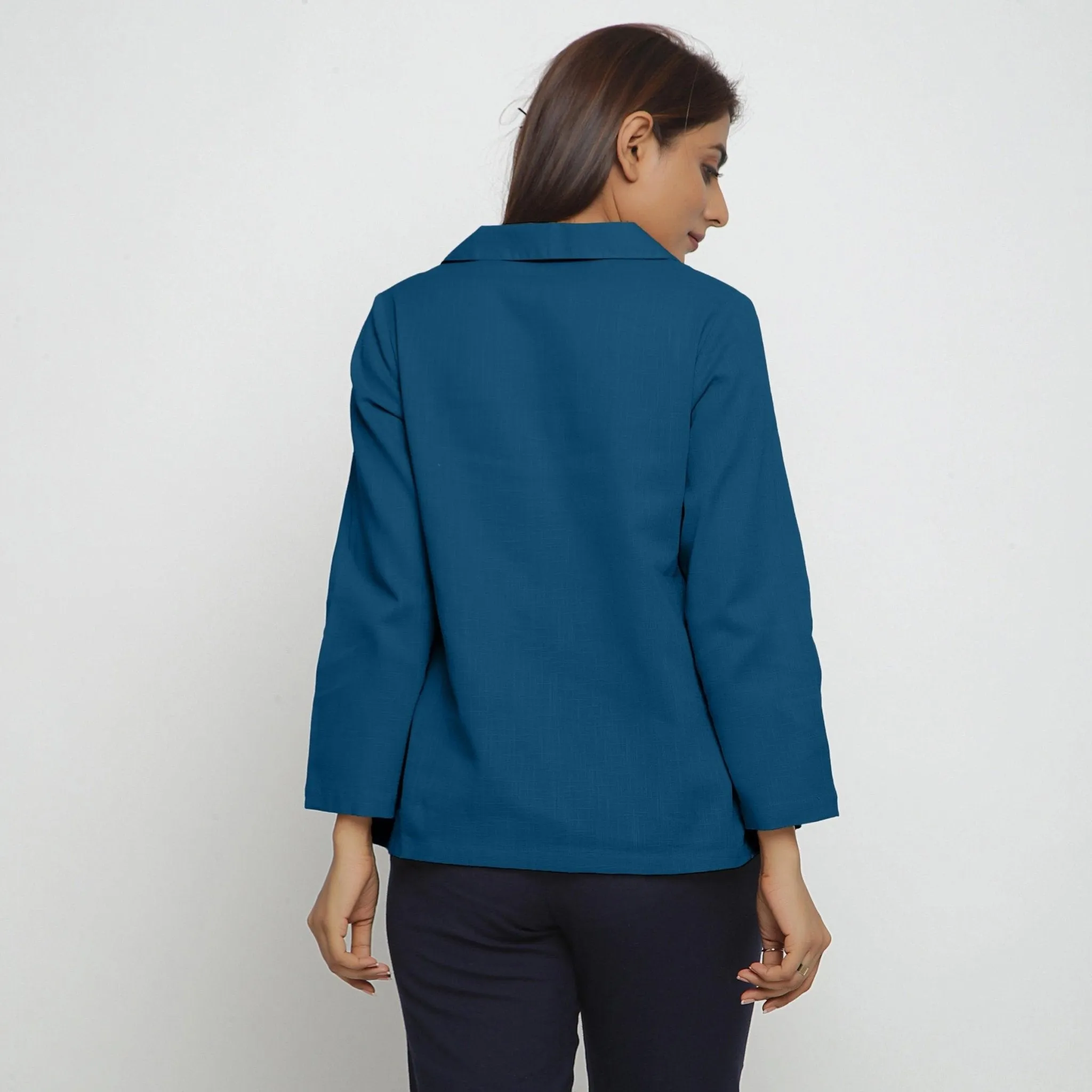 Teal Flat Collar 100% Cotton Comfort Fit Top