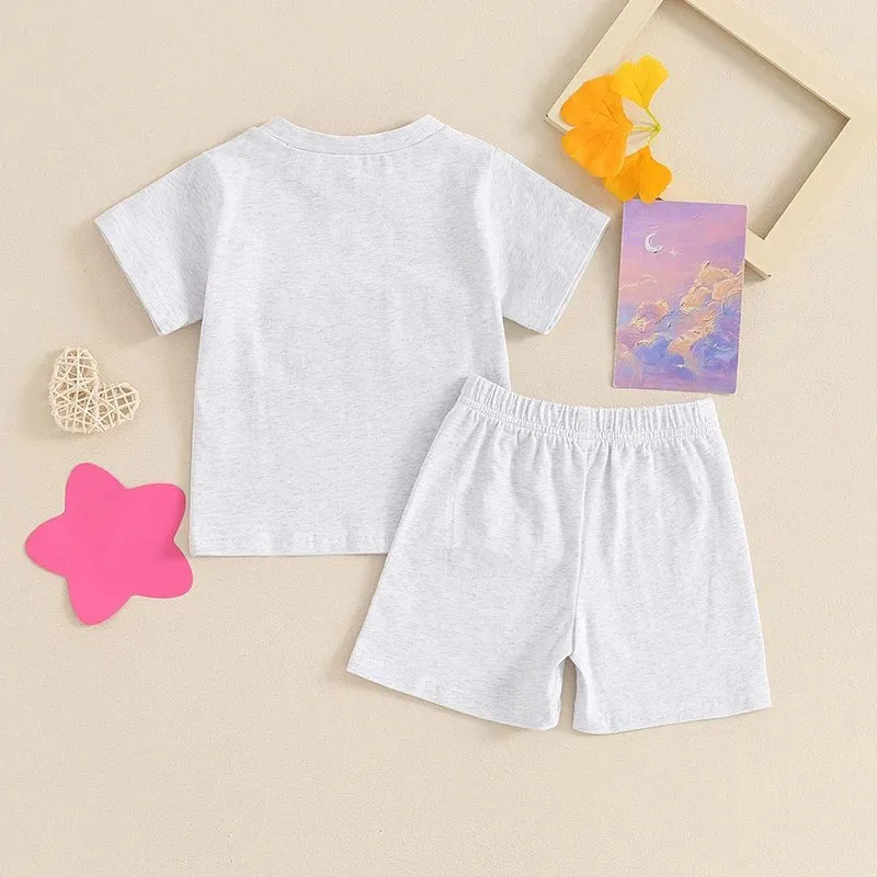 Toddler Baby Boy 2Pcs USA 4th of July Outfits Short Sleeve Letter Embroidery Top   Shorts Set Summer Clothes