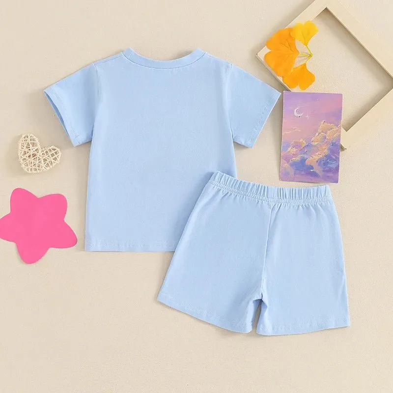 Toddler Baby Boy 2Pcs USA 4th of July Outfits Short Sleeve Letter Embroidery Top   Shorts Set Summer Clothes