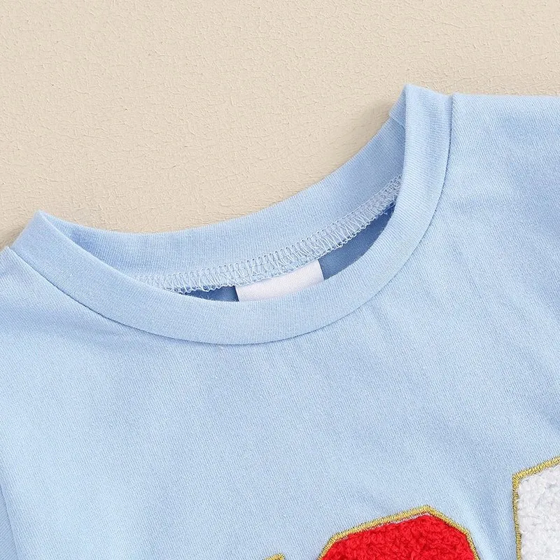 Toddler Baby Boy 2Pcs USA 4th of July Outfits Short Sleeve Letter Embroidery Top   Shorts Set Summer Clothes