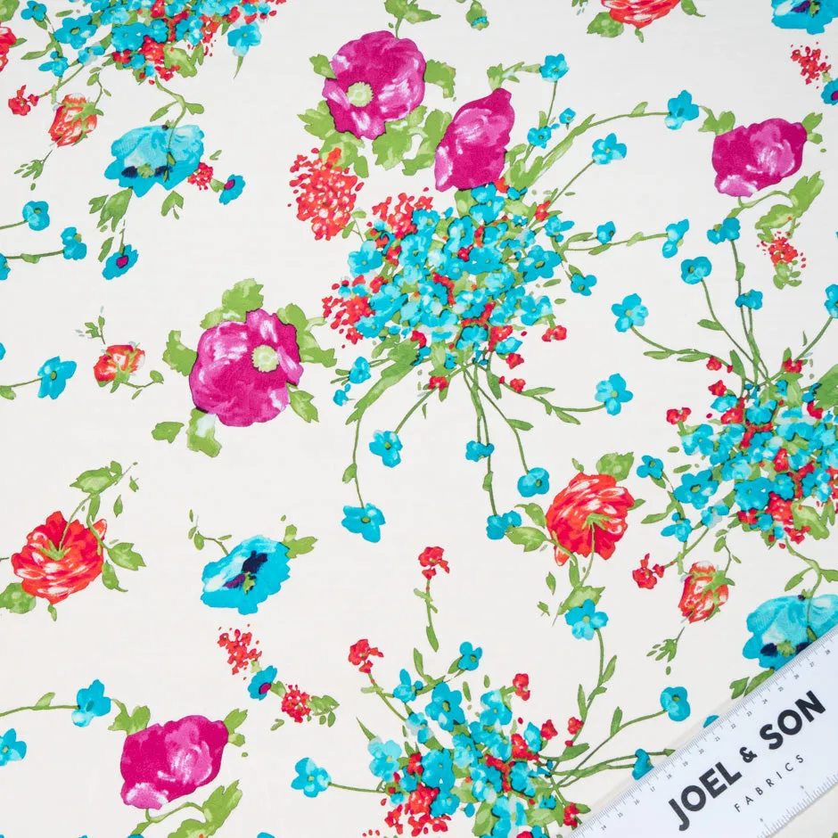 Turquoise Floral Spray Printed Luxury Cotton