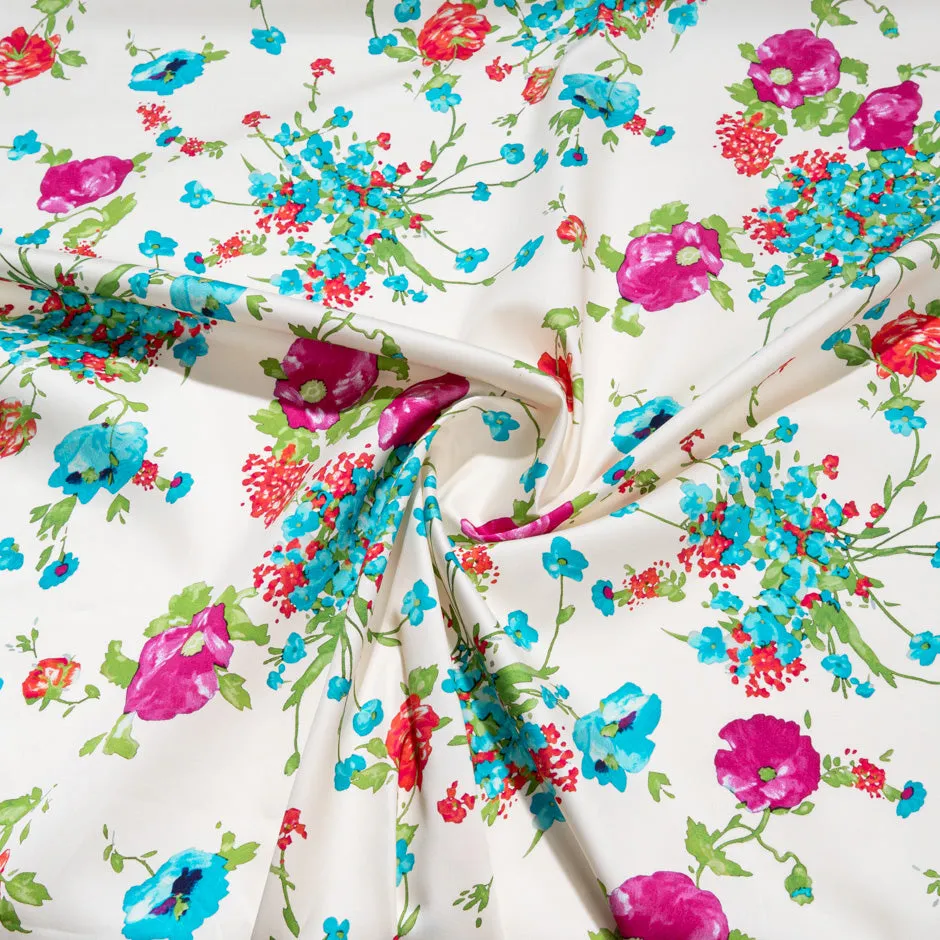 Turquoise Floral Spray Printed Luxury Cotton