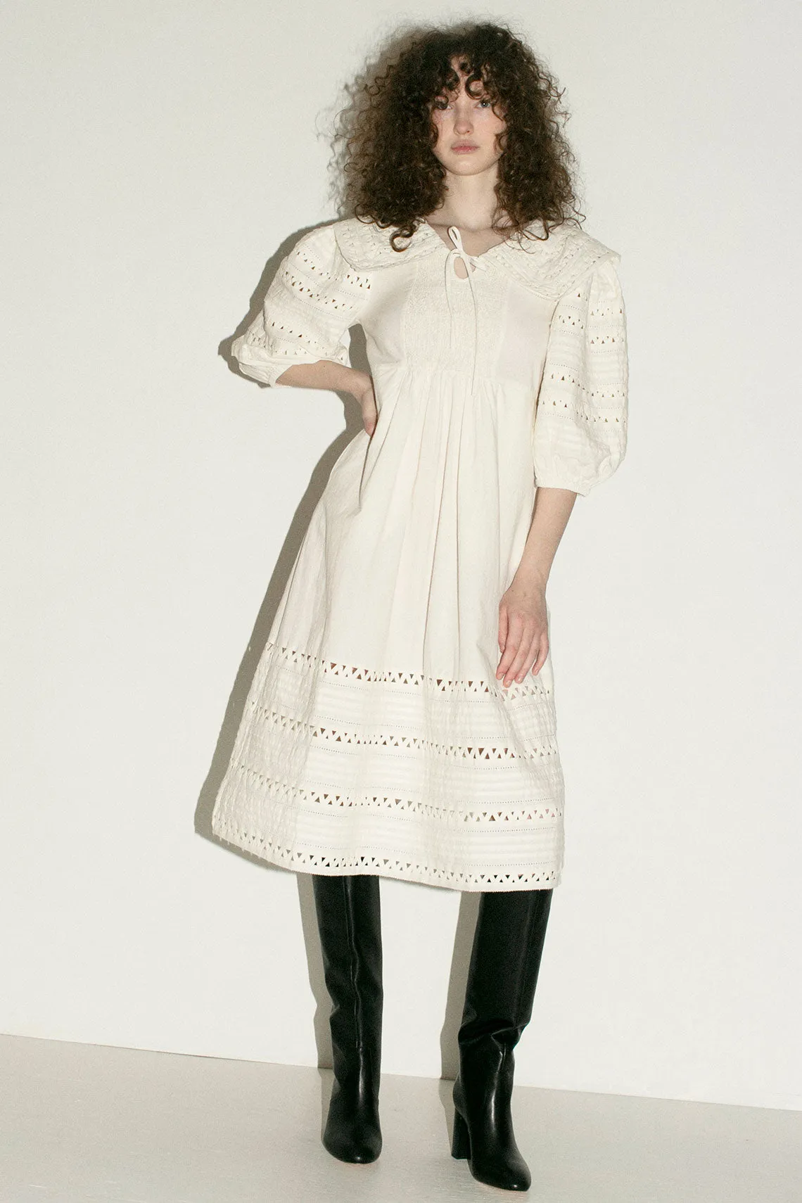 White Willa Smocked Puff Sleeve Dress