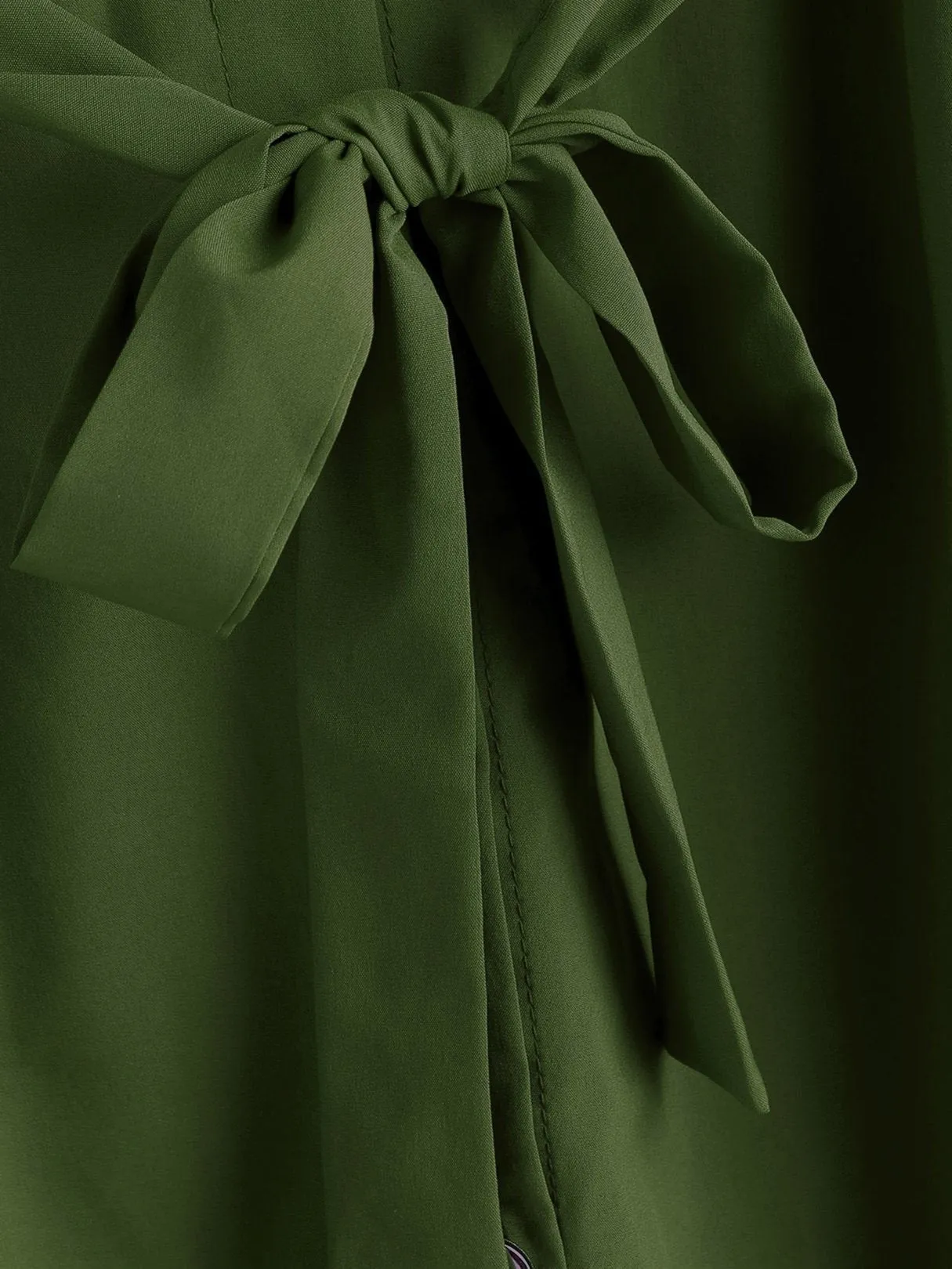 Wholesale Army Green Classic Collar Long Sleeve Plain Lace-Up Irregular Hem Mini Dress