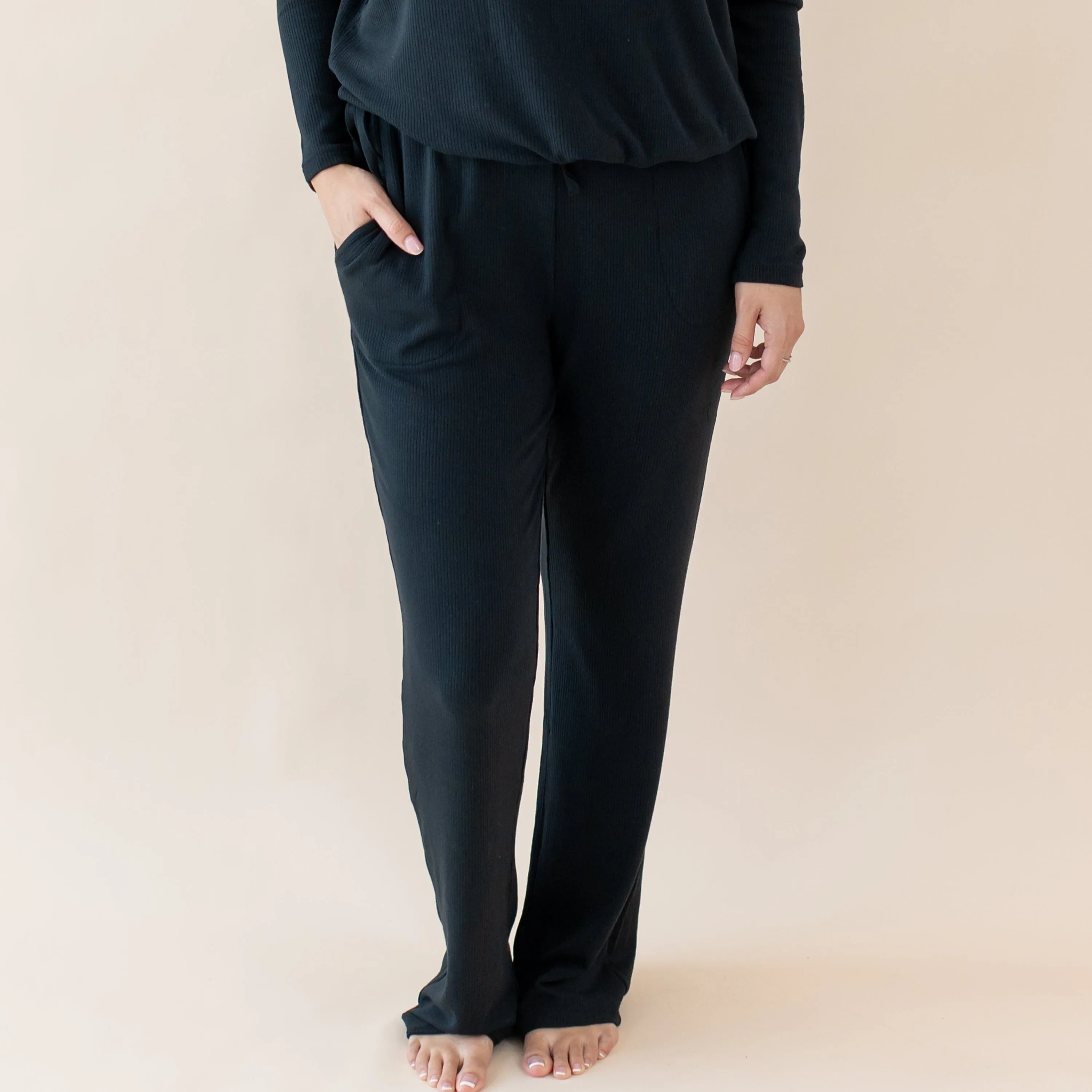 Women's Ribbed High Waisted Wide Leg Pant in Midnight