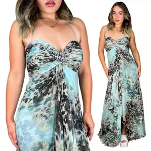 Y2K Seafoam Silk Leopard Gown (L)